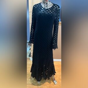 Chic Black Textured Long Sleeve Dress